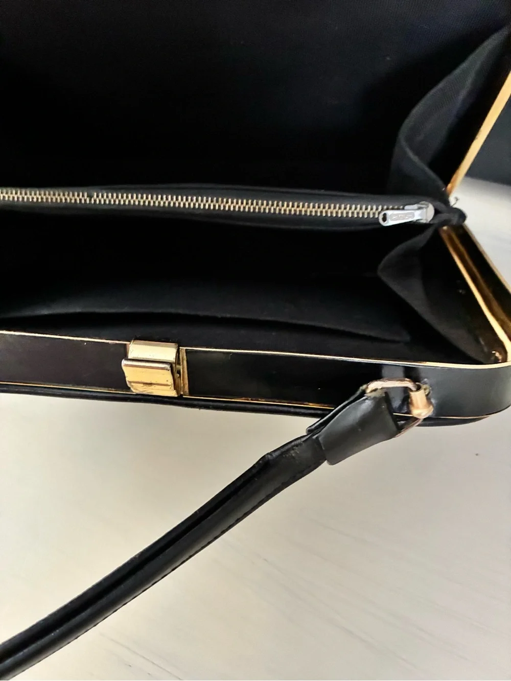 Vintage Black Genuine Leather Double Handle Frame Handbag | Made in England